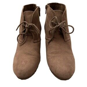 Universal Thread Bessie Taupe Faux Suede Wedge Lace-Up Zip Bootie US 8.5